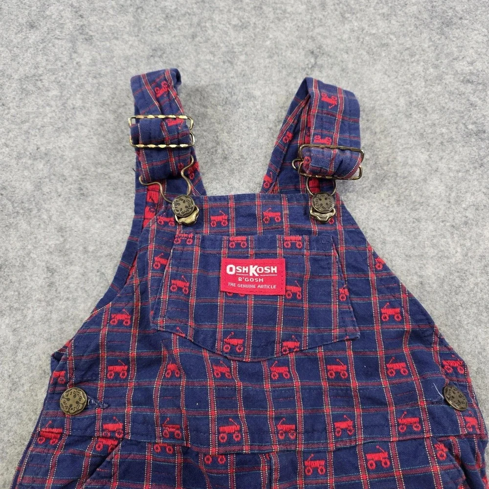 Vintage OshKosh B'gosh Vestbak Shortalls Kids 3T Blue Wagon Plaid USA‎ Made